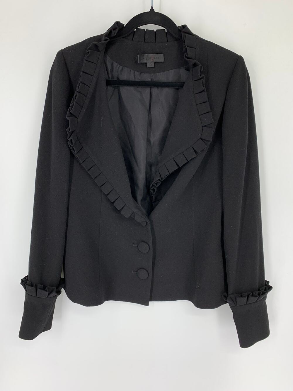 Jill Stuart Jacket Womens Size 10 Ruffle Trim Blazer Long Sleeve Statement Black